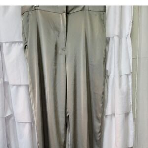 HM Sage Green Satin High Waisted Straight Leg Trousers Pants Size 14 EUR 46 2101